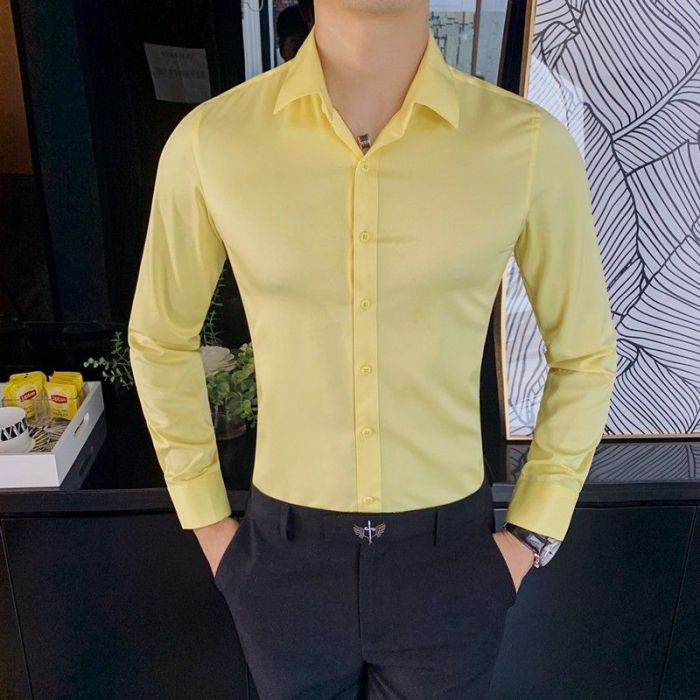 Mens yellow button down dress shirt